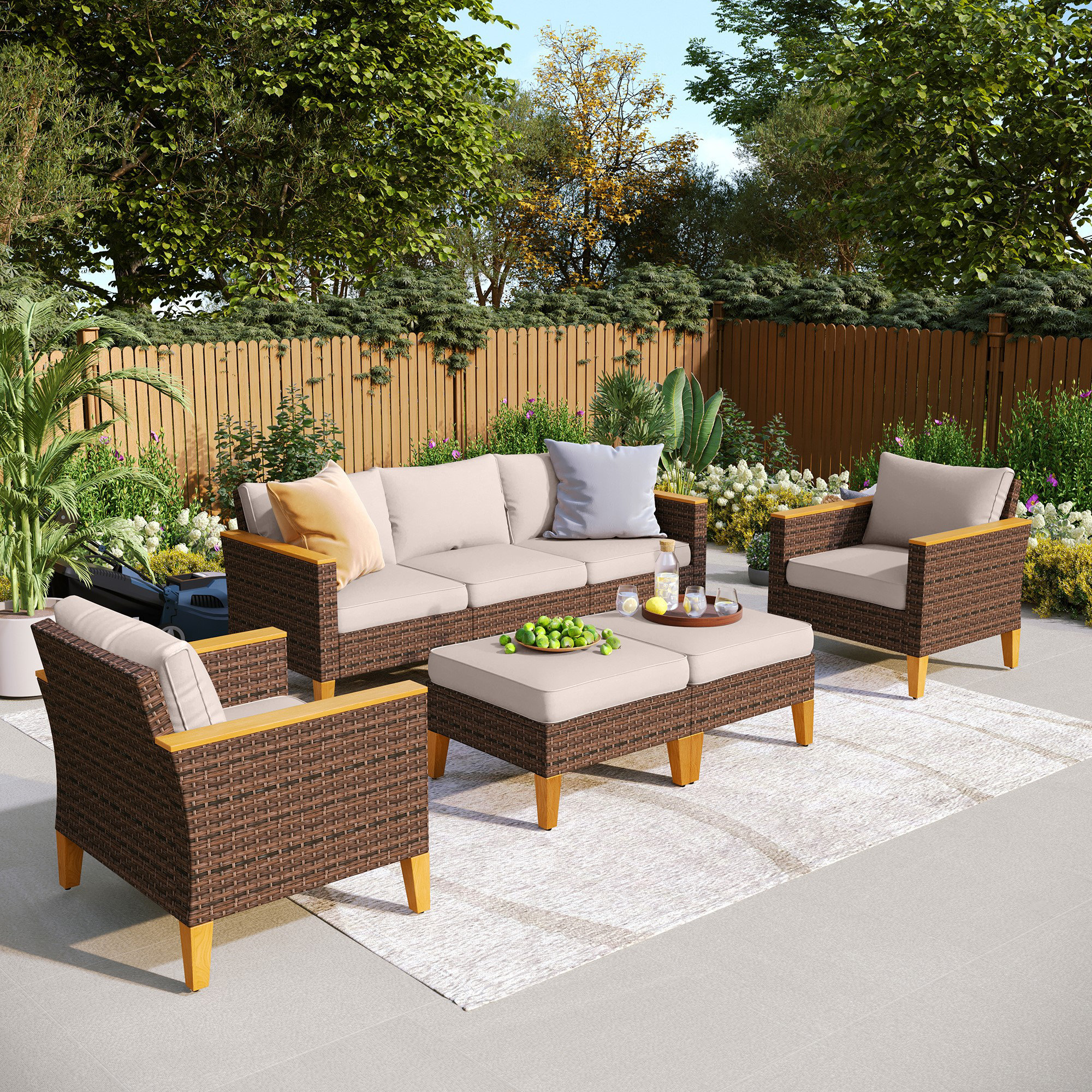 Lark Manor Argyri 7-Piece Wicker Outdoor Patio Furniture Set, Sectional ...