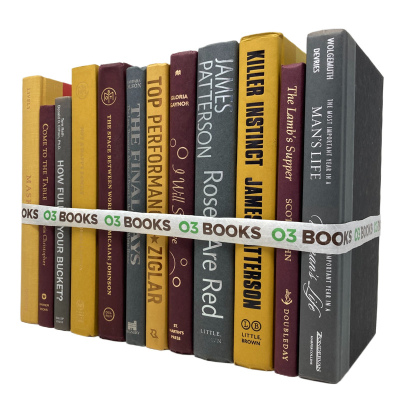 Livres décoratifs dorés bourgogne jaune, bourgogne et gris clair