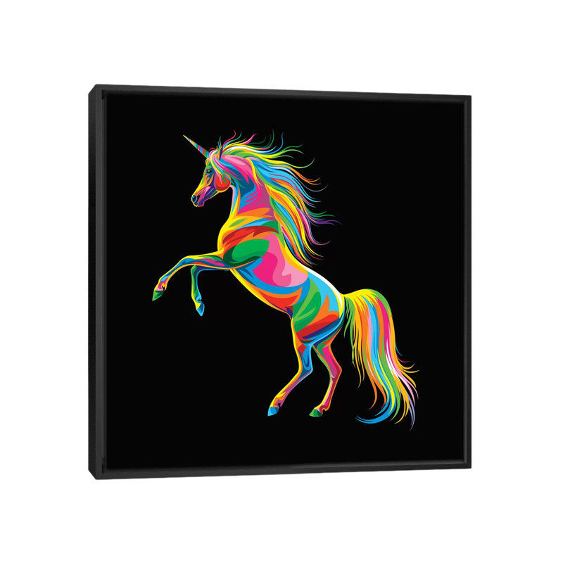 «Unicorn», impression sur toile, H 18 po x l 18 po x P 1,5 po, Toile avec cadre noir, Pas de tapis