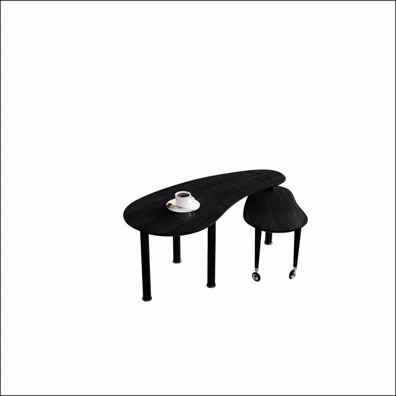 Table basse rotative contemporaine avec pieds en bois d'hévéa massif, Noir, Noir