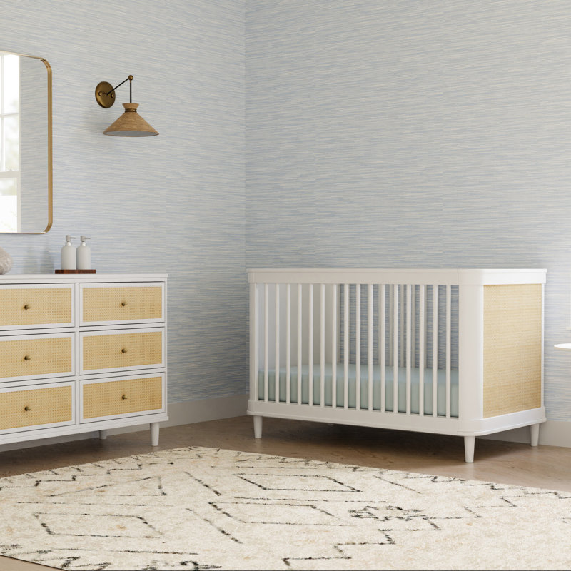 Marin with Cane 3-in-1 Convertible Crib, Warm White/Honey Cane