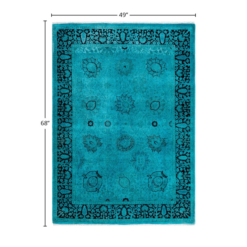 Tapis bleu / noir nouvel âge surteint 4 pi 1 po x 5 pi 8 po Overdyed