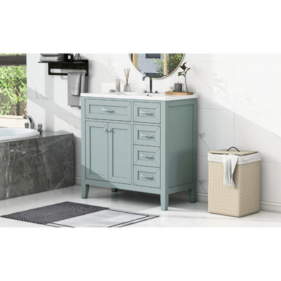 Meuble-lavabo 36 po - Armoire avec structure en bois massif en céramique incluse