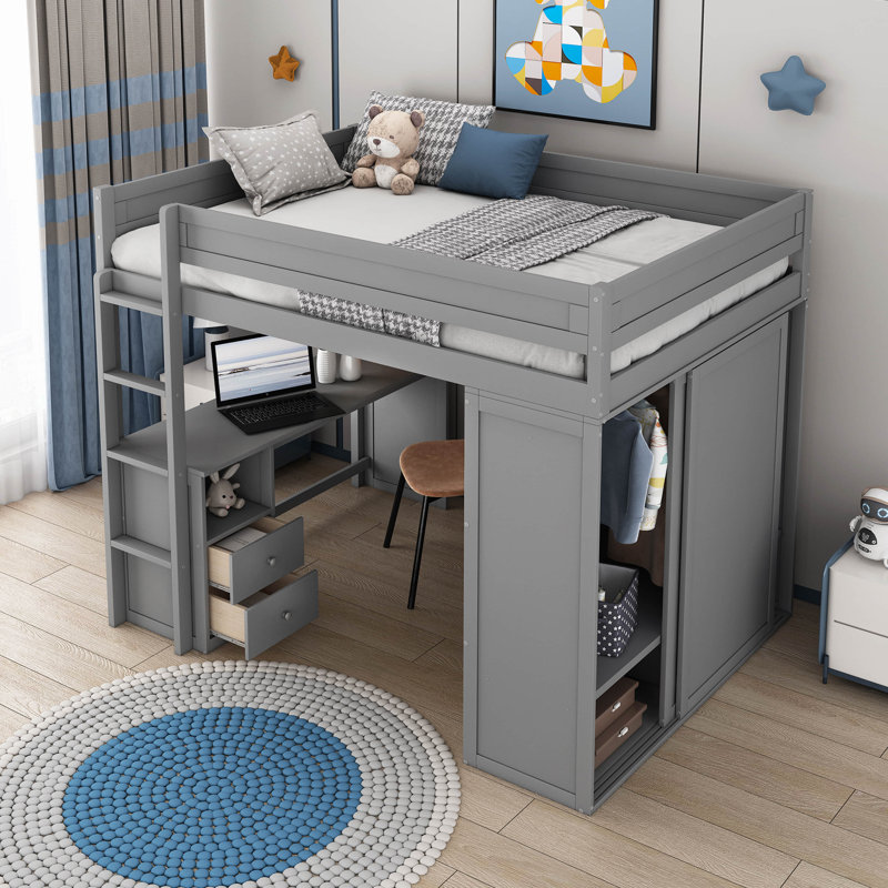 Ieishia Kids Loft Bed, Gray, Full
