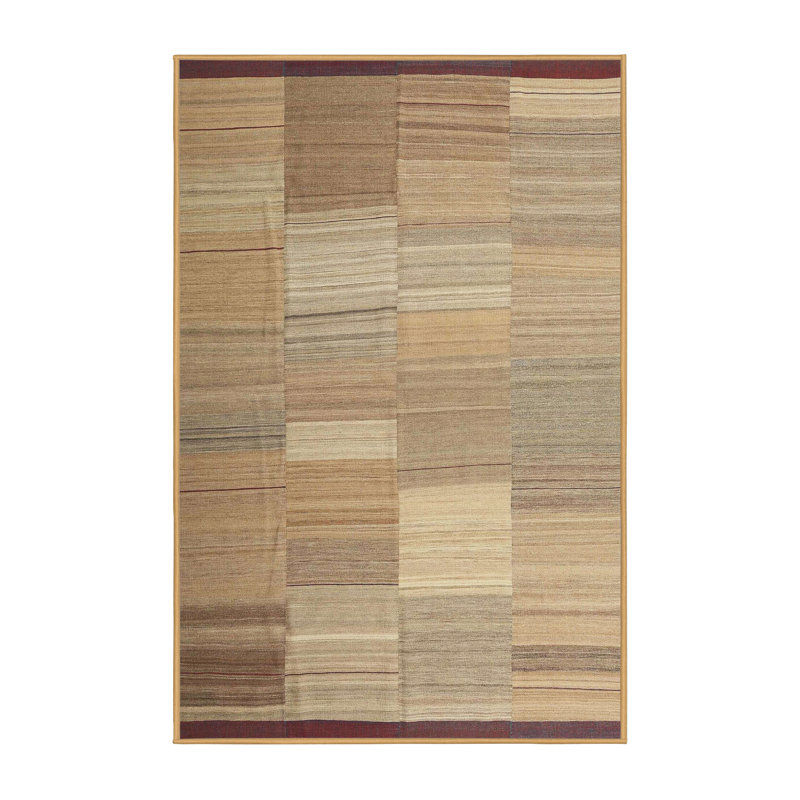 Tapis brun/gris/vert de zone contemporaine, Rectangle 7 pi x 10 pi