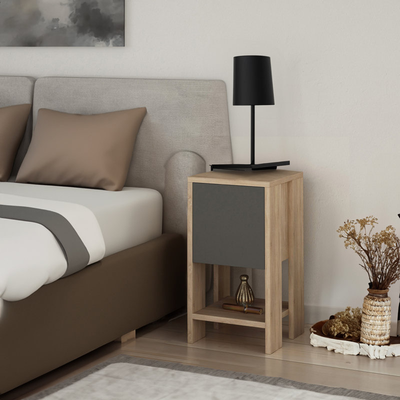 Table de chevet 1 tiroir Cavanaugh, Beige/gris