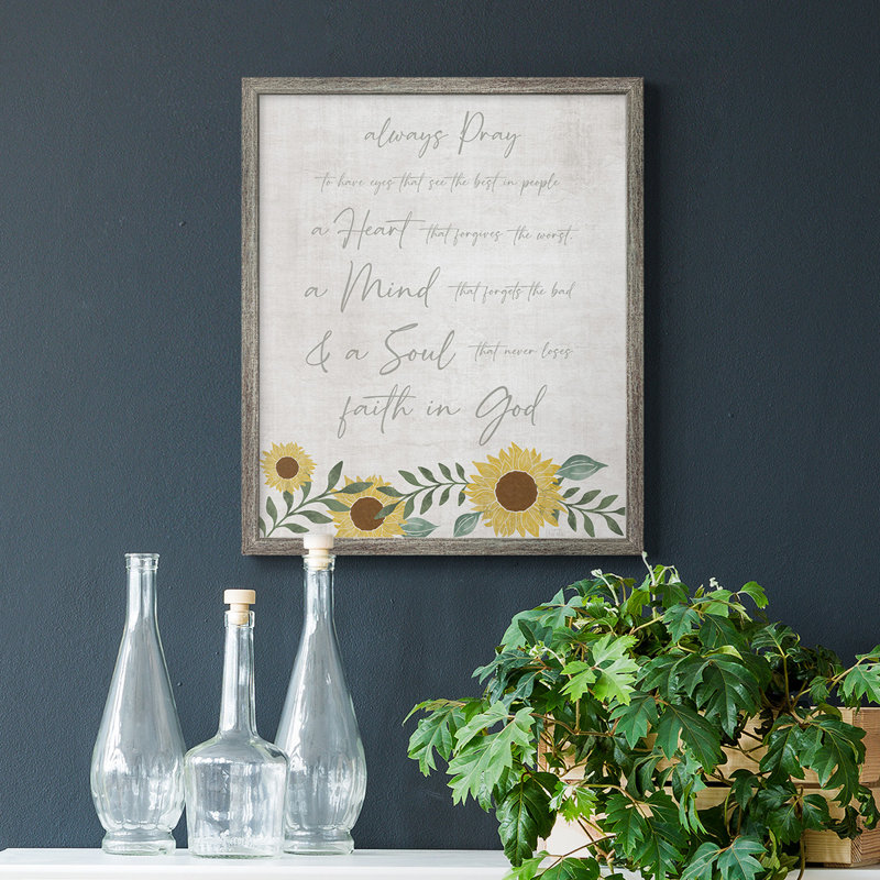 Toile encadrée de qualité supérieure Always Pray - prête à être accrochée, H 24 po x l 20 po, Argent patiné