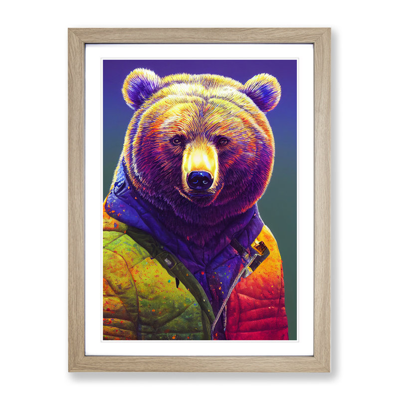 Bear with Jacket No.2 1 Piece Single Picture Frame Wall Art, 34cm H x 25cm W x 2cm D, Oak Framed