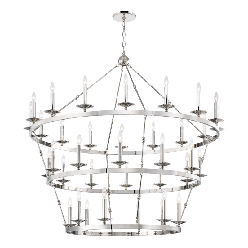 Allendale 58" 36-Light Waggon Wheel Chandelier, Polished Nickel