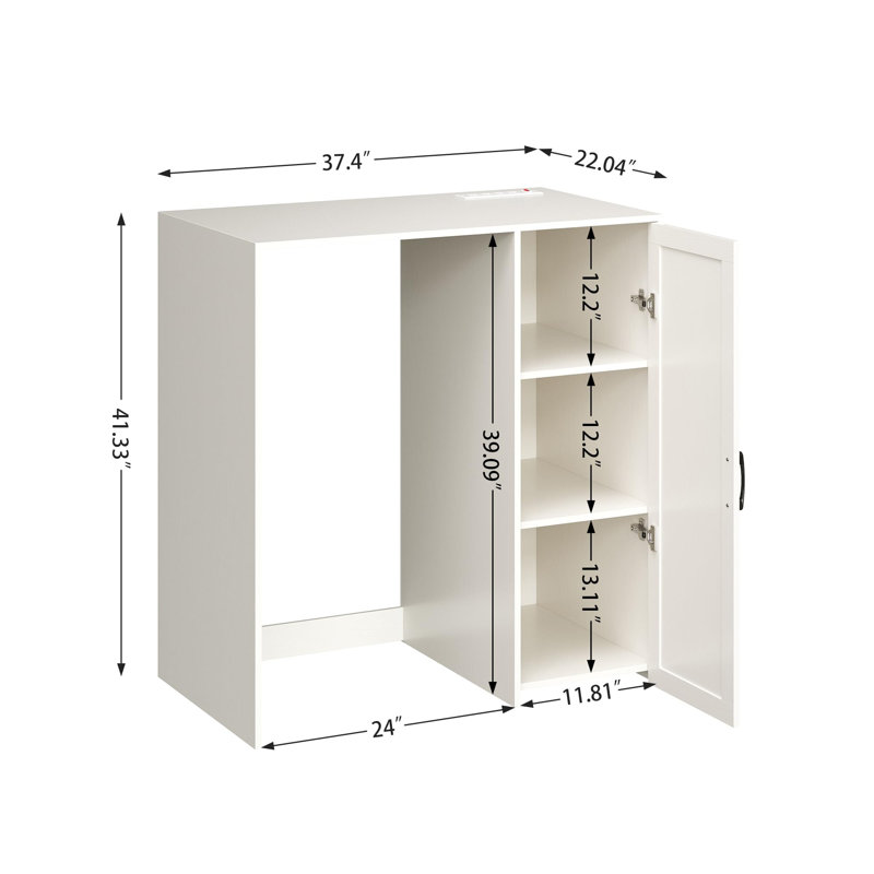 37.4" Mini Fridge Cabinet Coffee Bar with Power Outlet, Fits 24" Wine Fridge, White