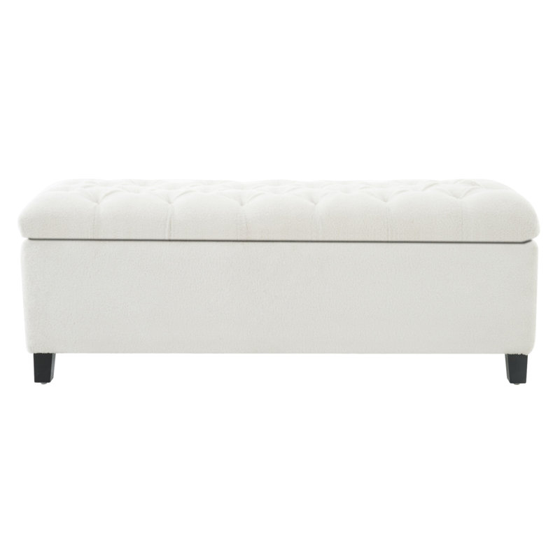 Ottoman Bench With Storage Boucle Surface, Rubber Wood Legs, 300 Lbs Capacity, White