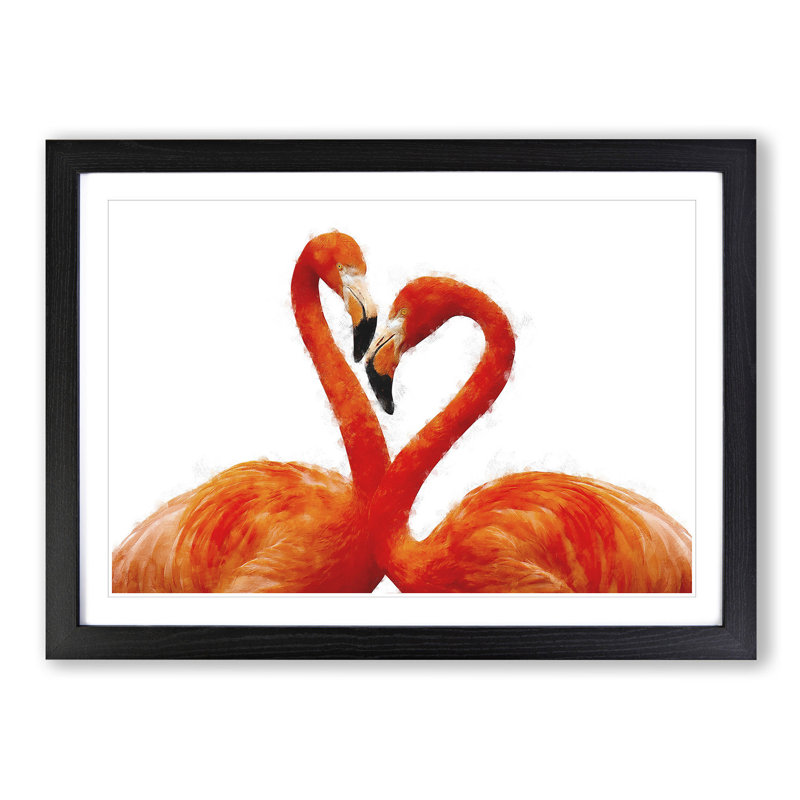 Two Loving Flamingos - Picture Frame Graphic Art Print, 33cm H x 45cm W x 2cm D, Black Framed