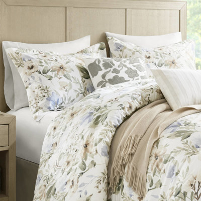 Édredon surdimensionné pour lit très grand avec 6 motifs floraux en coton 6 pièces, coton à haute densité 300tc, bourre duveteuse 300 g / m², grande couverture, jupe de lit sur mesure à imprimé, rafraîchissant