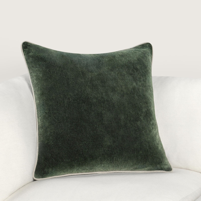 Harriet Cotton Throw Pillow, Forest Green, Square 18"