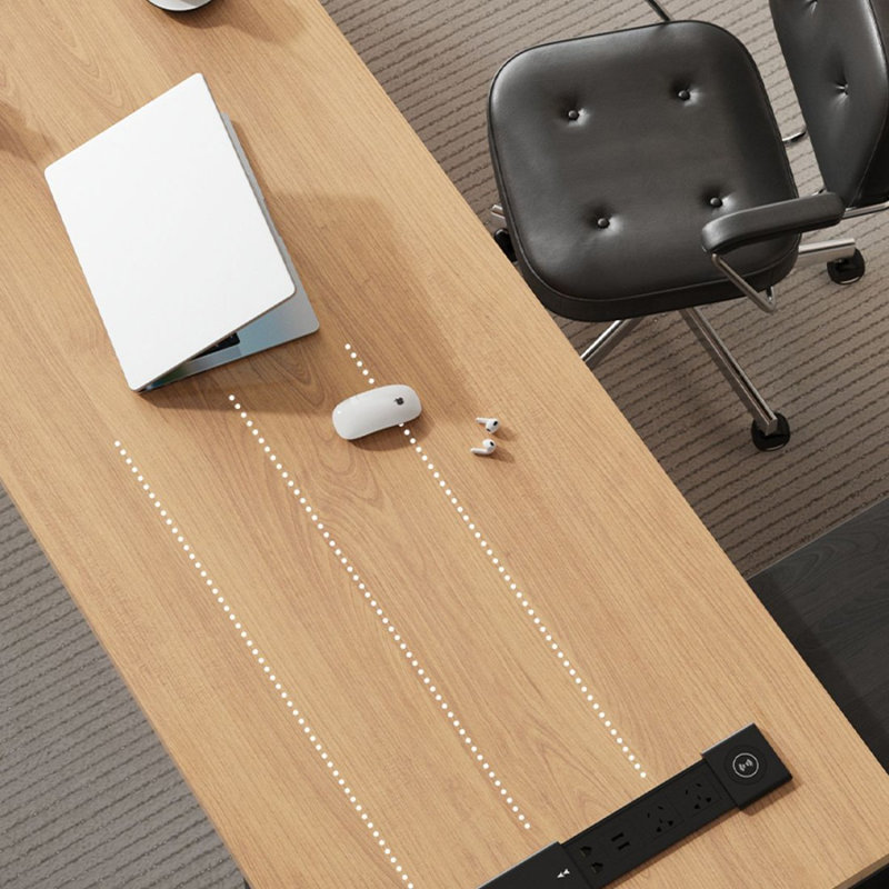 Bureau de direction rectangulaire brun en bois massif et acrylique, H 29,53 po x l 62,99 po x P 55,12 po, Retour à gauche