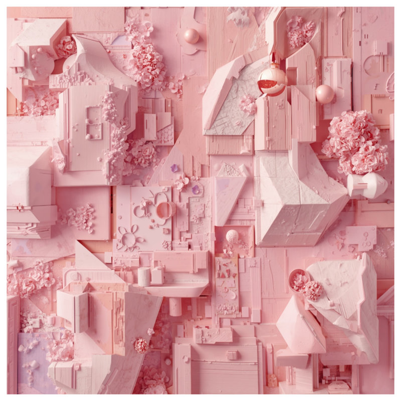 Rideaux de douche rose à architecture géométrique, L 70 po x H 84 po
