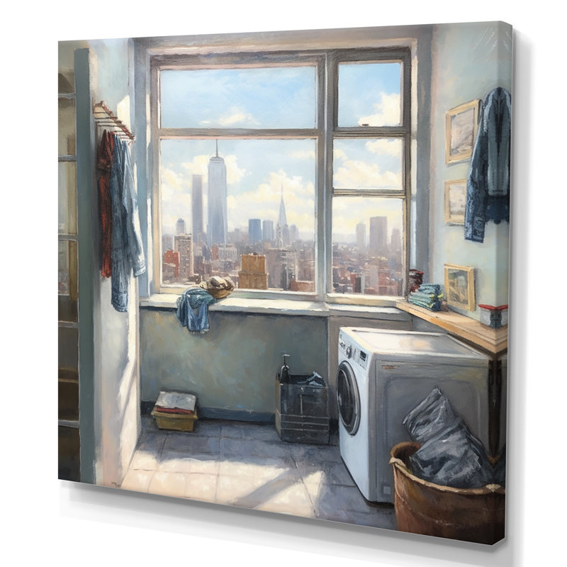 Blanchisserie Alezzi avec vue sur la Tour Eiffel IV sur toile, H 36 po x l 36 po x P 1,5 po