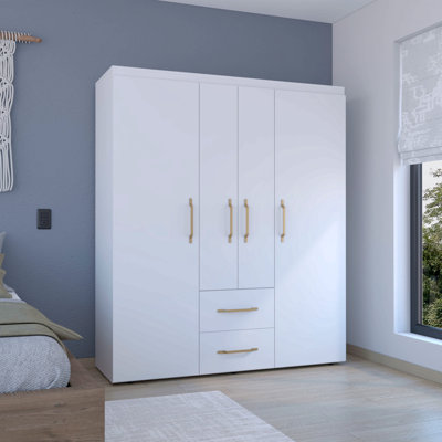 Garde-robe, armoire de luxe avec plusieurs options de rangement et détails métalliques, blanc