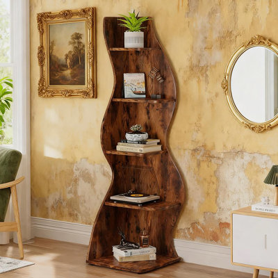 Bibliothèque murale d'angle à 5 niveaux avec rangement robuste pour les livres et la décoration, conception peu encombrante pour les pièces modernes.
