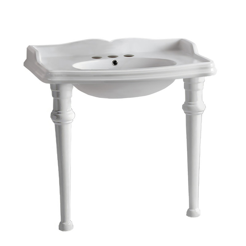 China Rectangular Console Bathroom Sink, Widespread Faucet