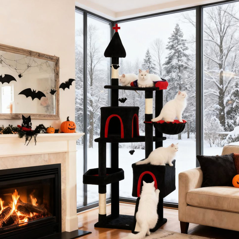78"Cat Tree Cat Tower With Coffin Bed