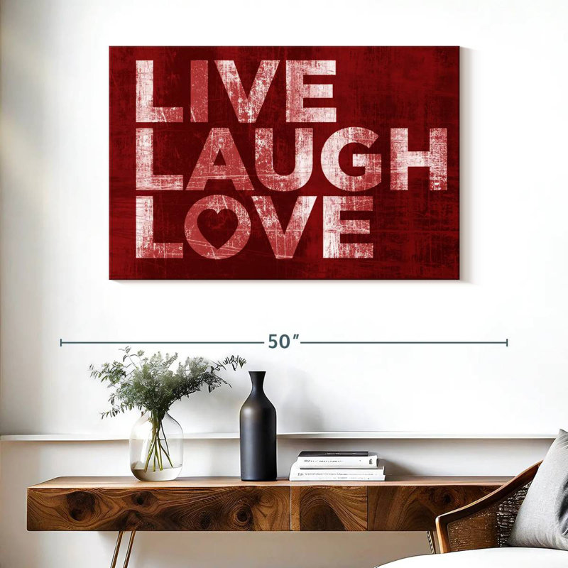 Tergel, rouge, vivre, rire, aimer, H 26 po x l 39 po