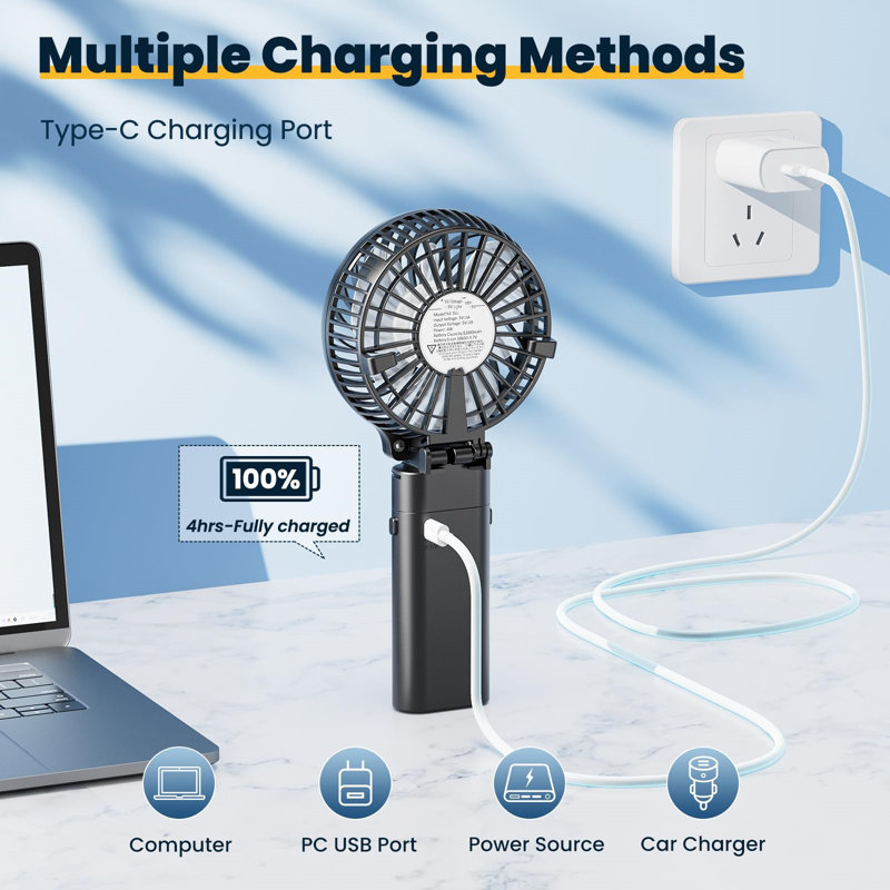 5200mAh Black and Transparent Portable Handheld Fan with Rechargeable Battery
