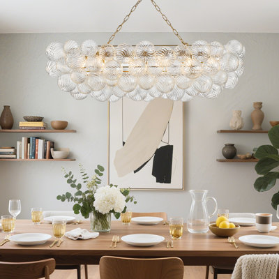 50'' Gold Bubble Ball Chandelier, 10-Light G9 LED Pendant Light With Hand Blown Swirled Glass Globes, Modern Mid Century Cluster Ceiling Fixture For Dining Room, Living Room, Kitchen Island