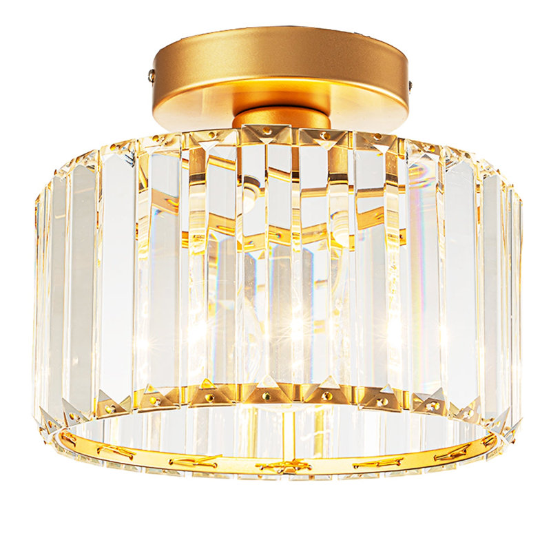 1-Light Semi Flush Mount Chandelier with Crystal Shade, 4.7" H x 8.7" W x 8.7" D