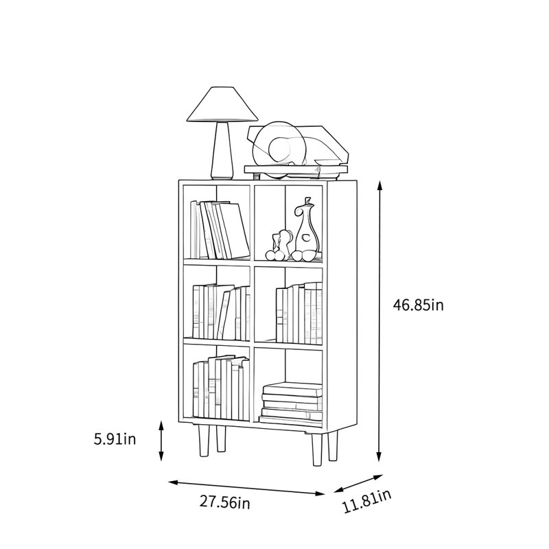 Bibliothèque à grande capacité en bois massif, Burlywood, (3 tablettes) H 46,85 po x l 27,56 po x P 11,81 po