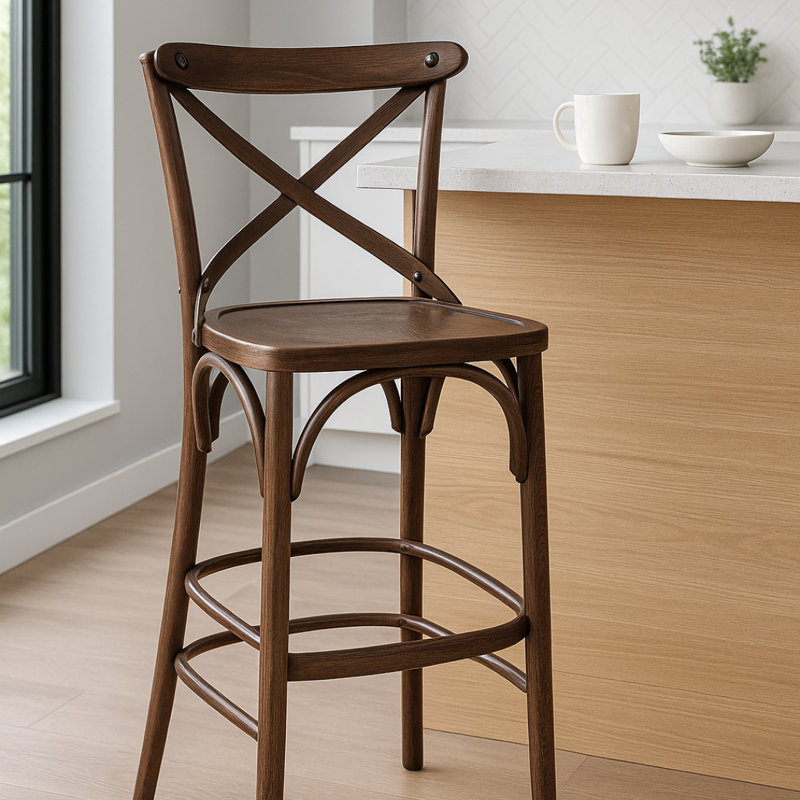 Afkar Counter Stool with Solid Wood Frame, Walnut
