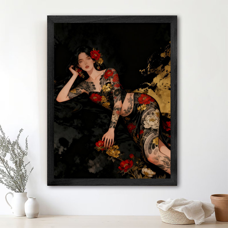 Art encadré noir, femme charmante rétro, impressions encadrées de style rétro, H 11 po x l 9 po