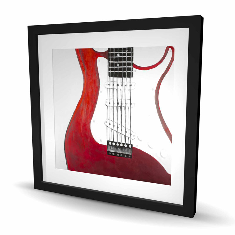 Guitare électrique rouge - reproduction musicale matte encadrée de salon, 24" H x 24" W, Noir