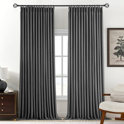 YZ Home Linen Pinch Pleated 100% Blackout Curtains for Bedroom and Living Room Darkening Thermal Window Curtain Drapes with 16pc Hooks(2 pages)