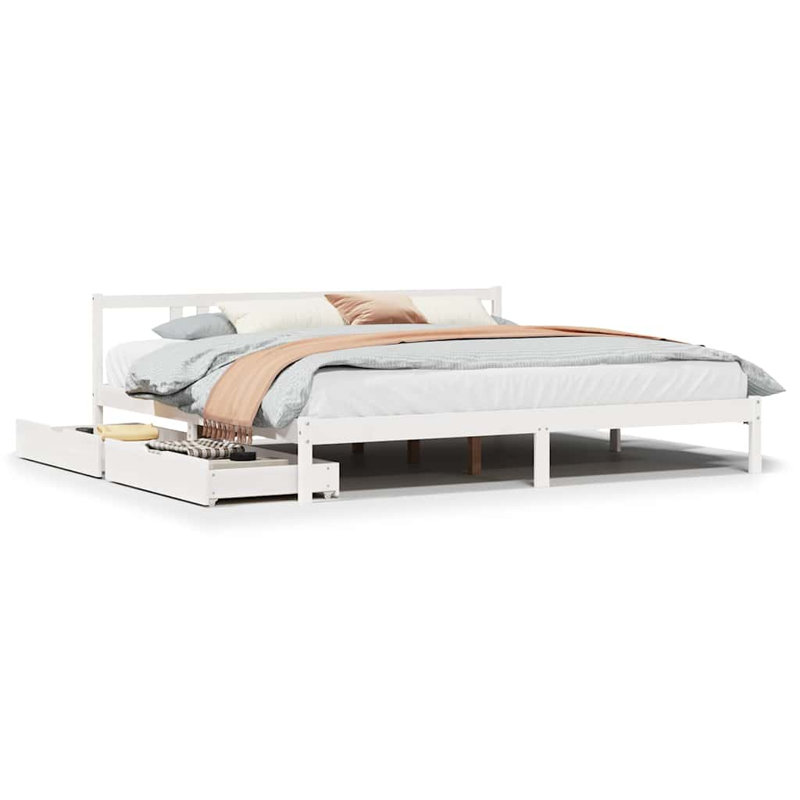 Louisburg Solid Wood Bed Frame, 205.5 x 205.5 cm, White