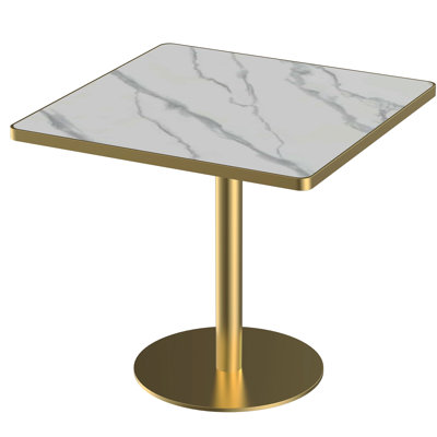 Square Modern Dinning Table 31.5 Inches Bistro Table Tulip Table With Faux Marble Top, Easy Assemble, Sturdy Metal Frame Diameter