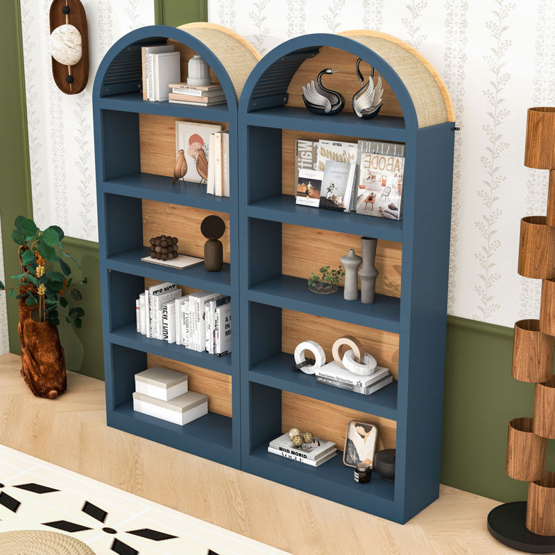 Ensemble de bibliothèques arquées 2 pièces avec tablettes, bibliothèque autoportante avec dispositif anti-basculement pour le salon