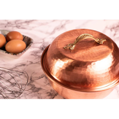 Copper Mixing Bowl with Lid | 12" Diameter Solid Copper Food Container Bowl| 5 Quarts Copper Kitchen Utensils