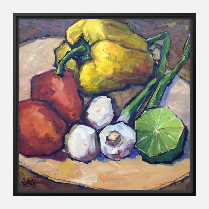 Peppers, Limes & Mushrooms By John Beard - Framed Gallery Wrapped Canvas Print, 26" H x 26" W x 2" D, Black Floater Framed