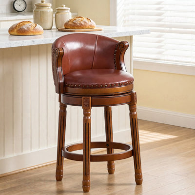 Leather Wooden Bar Stools, 360 Degree Swivel Bar Chair with High Backs,Bar height Couner Height Barstools  for Home Kitchen Dining Room and Bar Room