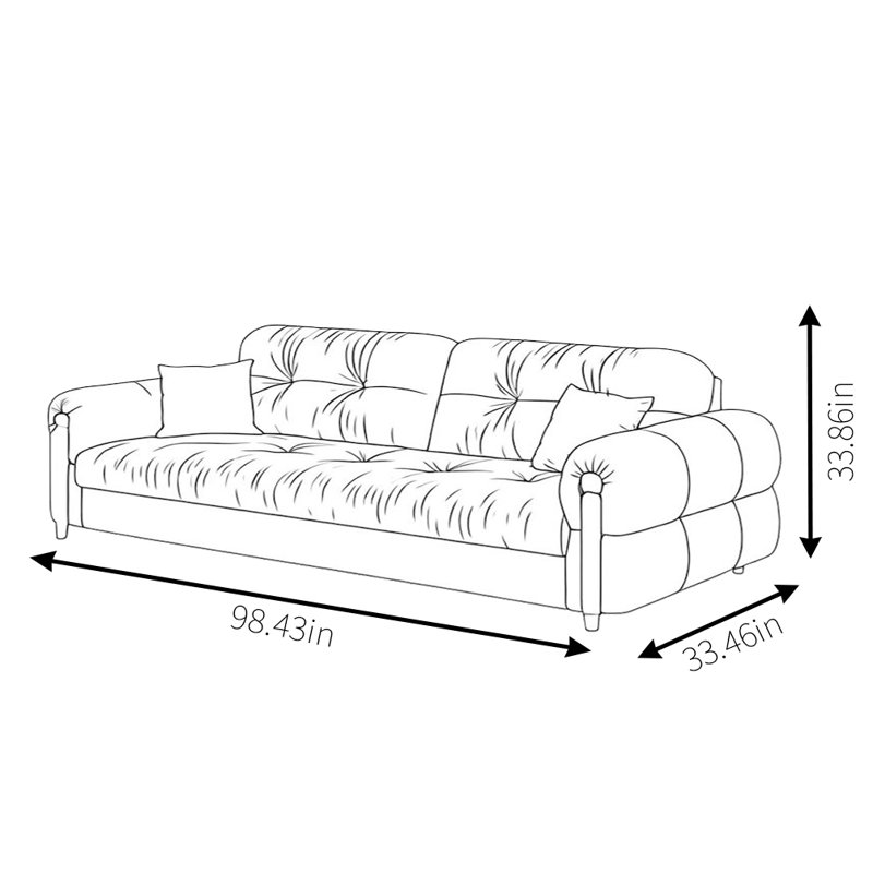 Canapé en bois massif rétro de style crème, H 33,86 po x l 98,43 po x P 33,46 po