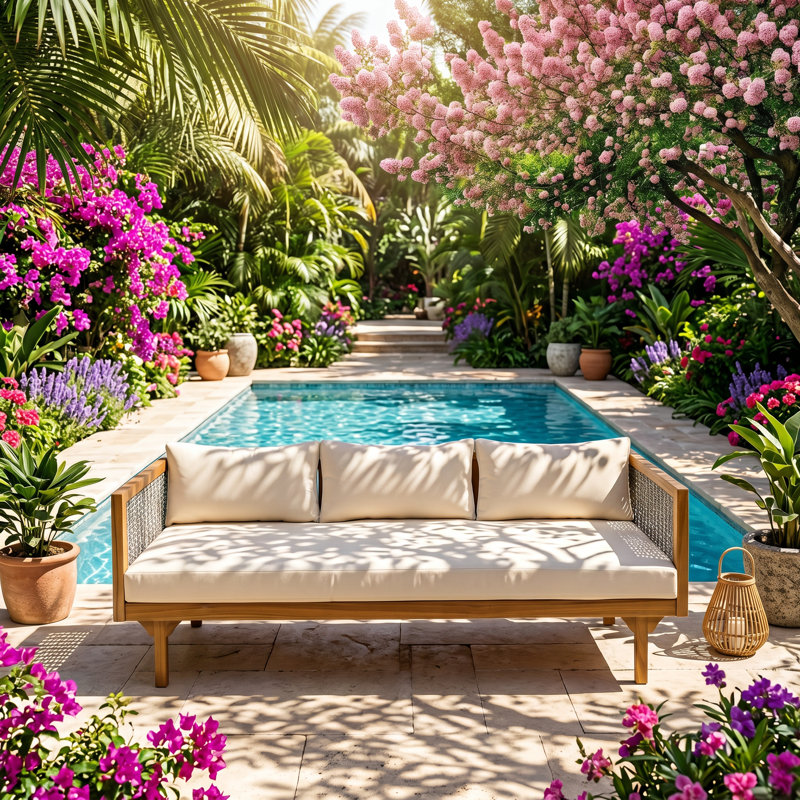 Claremont 67.5" W x 32" D x 24.25" H Acacia Wood and Rattan Daybed