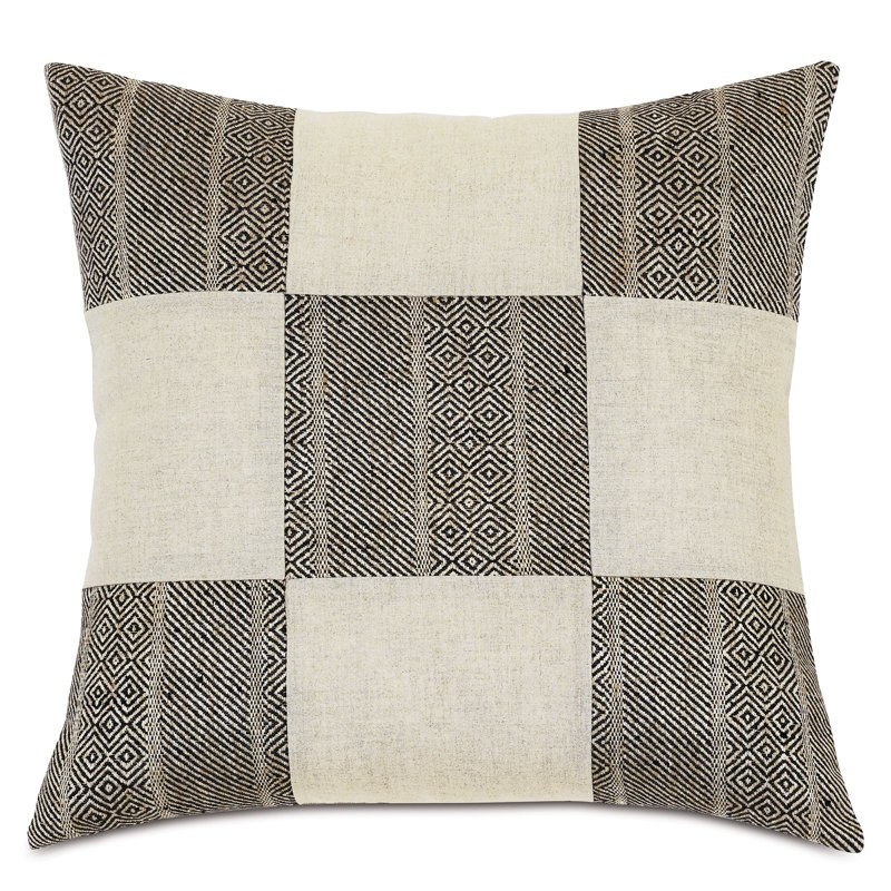 Ethnic-Inspired Black and Beige Square Patchwork Throw Pillow