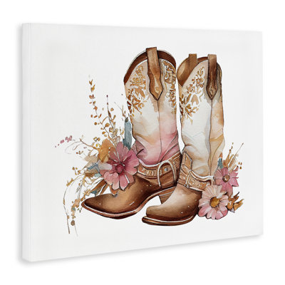 Blooming Cowboy Boots Canvas Wall Art by Birch&Ink