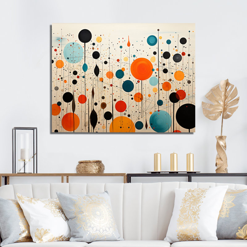«Orange Orange Mid Century Geometric Abstractions III», reproduction d'art sur toile, 30" H x 40" W, Toile tendue