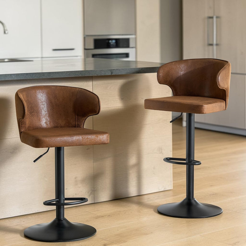 Tabourets de bar réglables en hauteur avec dossier Zager, Suede, Black+Brown, 2