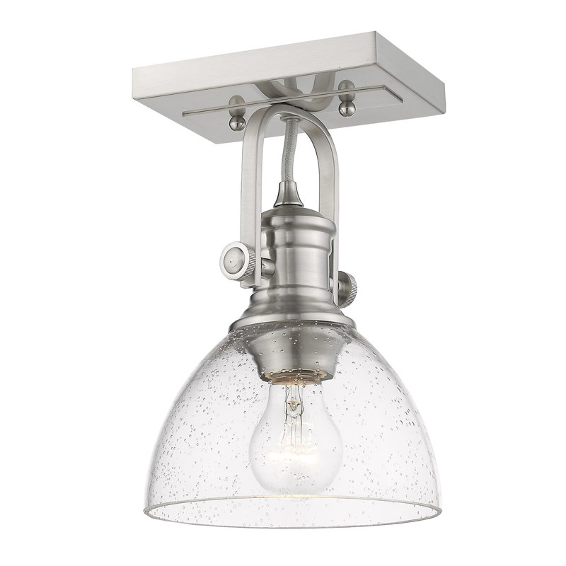 Bales Glass Semi Flush Mount, Pewter, Seeded Glass