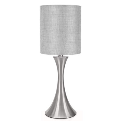 Touch Control Table Lamp,Dimmable Bedside Desk Lamp with Metal Base Modern Nightstand Lamp Stylish Grey Shade Simple Side Table Lamp for Bedroom,Livin