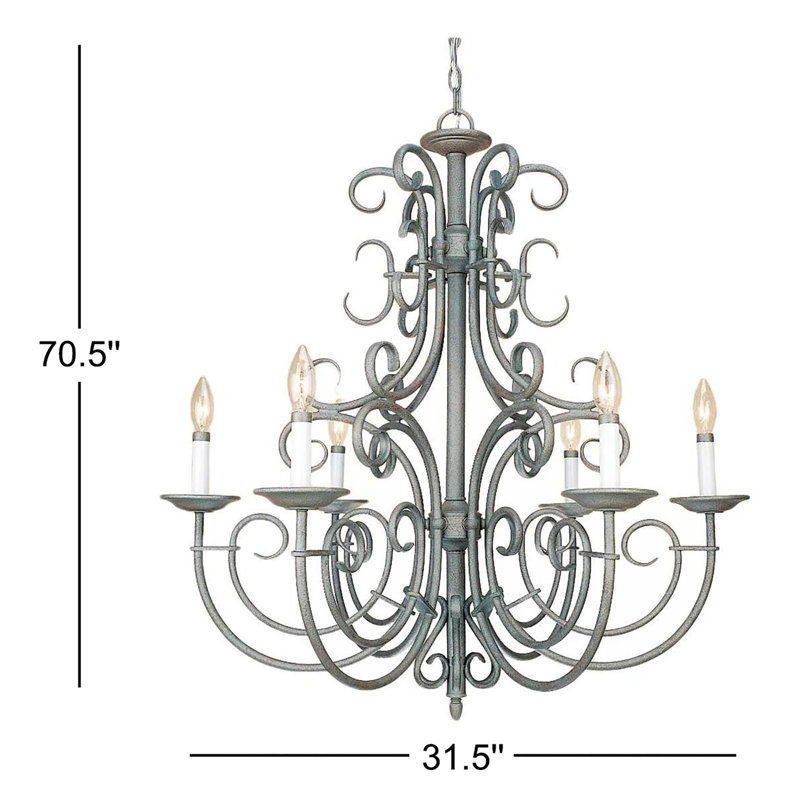 Lustre candélabre classique / rouille d'intérieur à 6 lumières Sherer