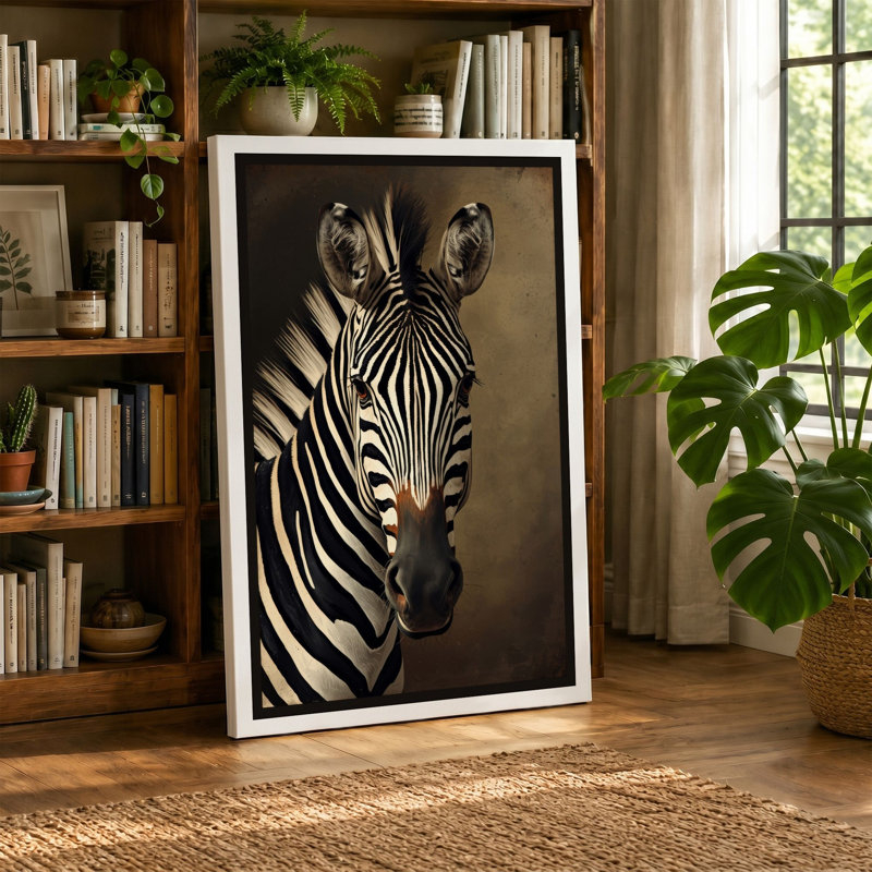 Frontal Zebra Modern - Wrapped Canvas, 36x24 - 91.4 x 61.0 cm, Sage Border